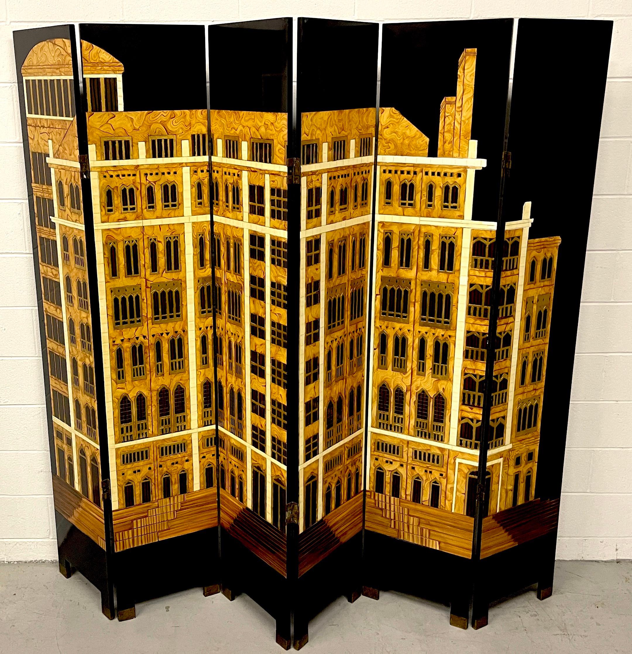 Mid-Century Modern Italian Mid-Century Polychromed Lacquered Architectural Screen /Room Divider For Sale