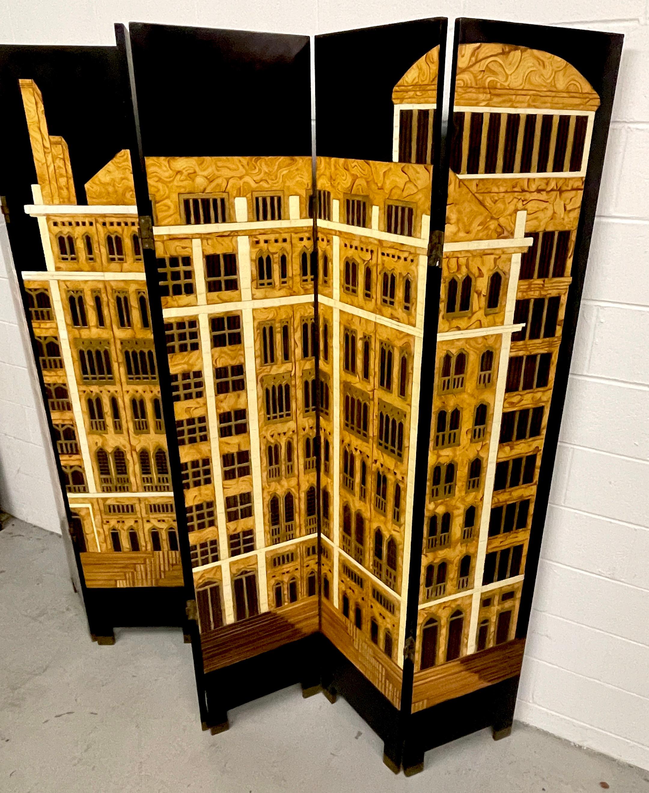 Enameled Italian Mid-Century Polychromed Lacquered Architectural Screen /Room Divider For Sale