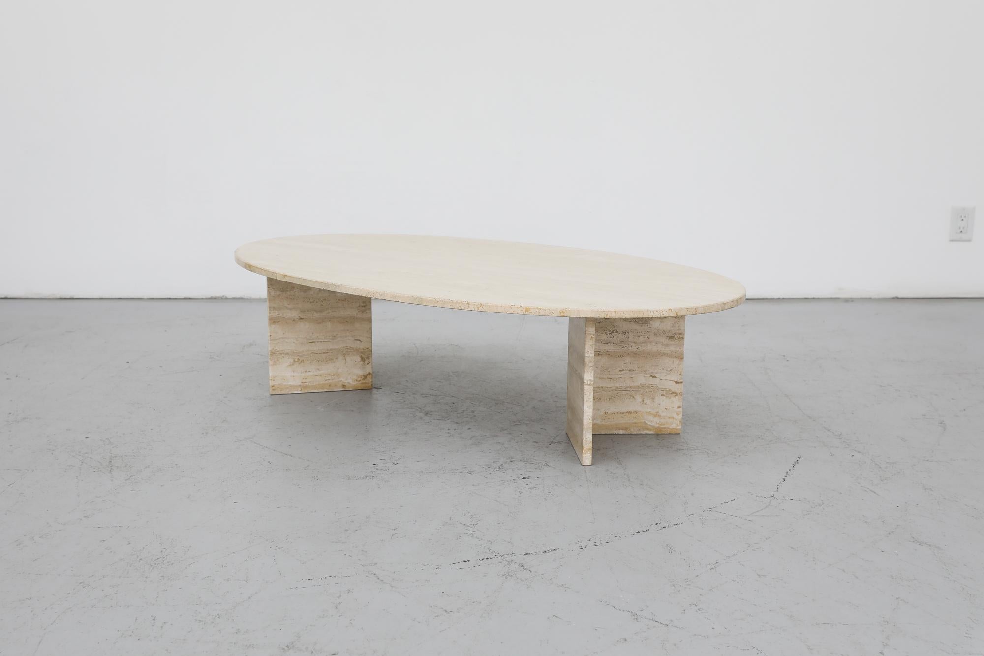 Italian Mid-Century Post Modern Oval Travertine Coffee Table In Good Condition In Los Angeles, CA