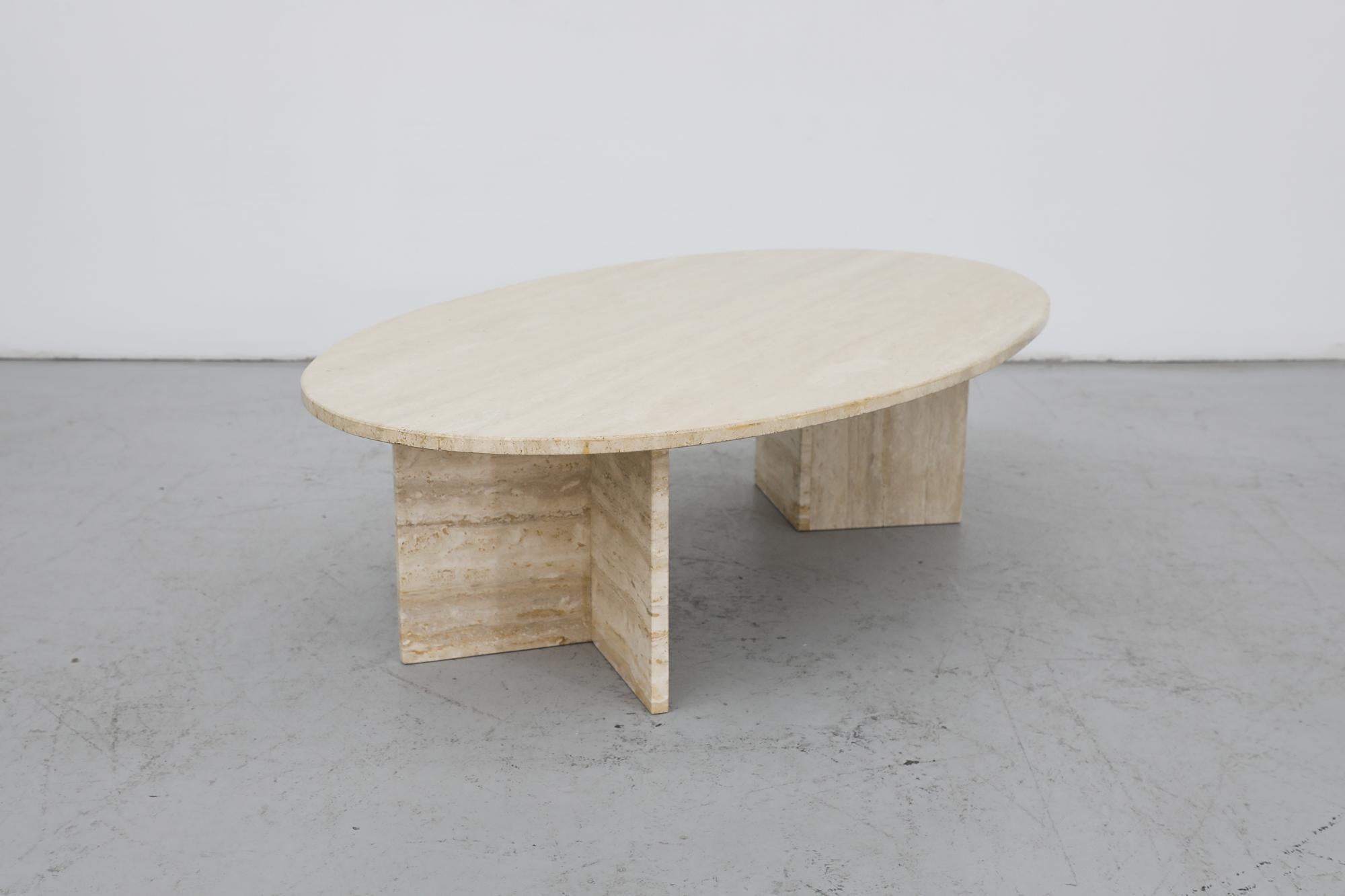 Italian Mid-Century Post Modern Oval Travertine Coffee Table 3