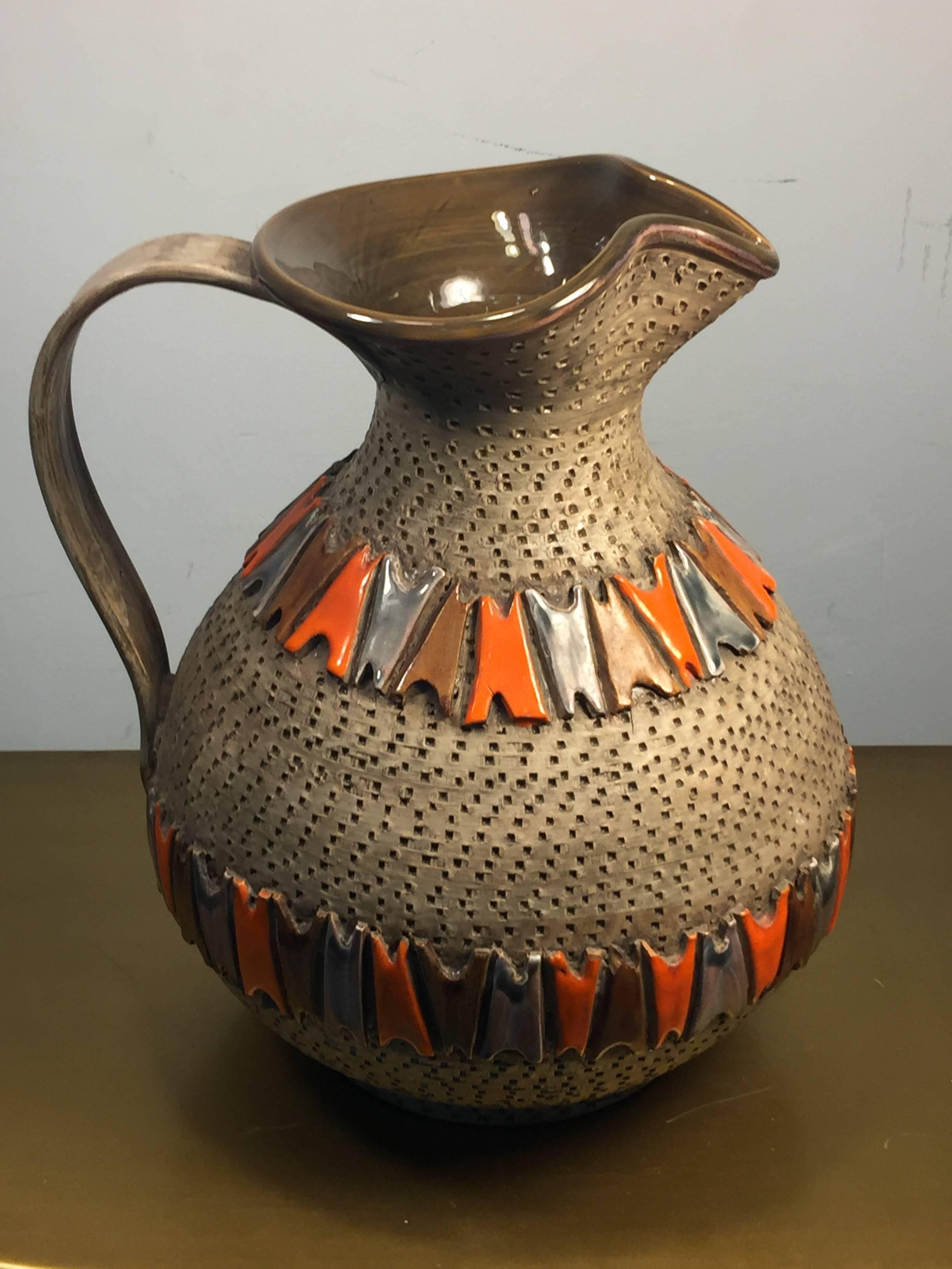 Mid-Century Modern Italian Mid Century Pottery Pitcher For Sale