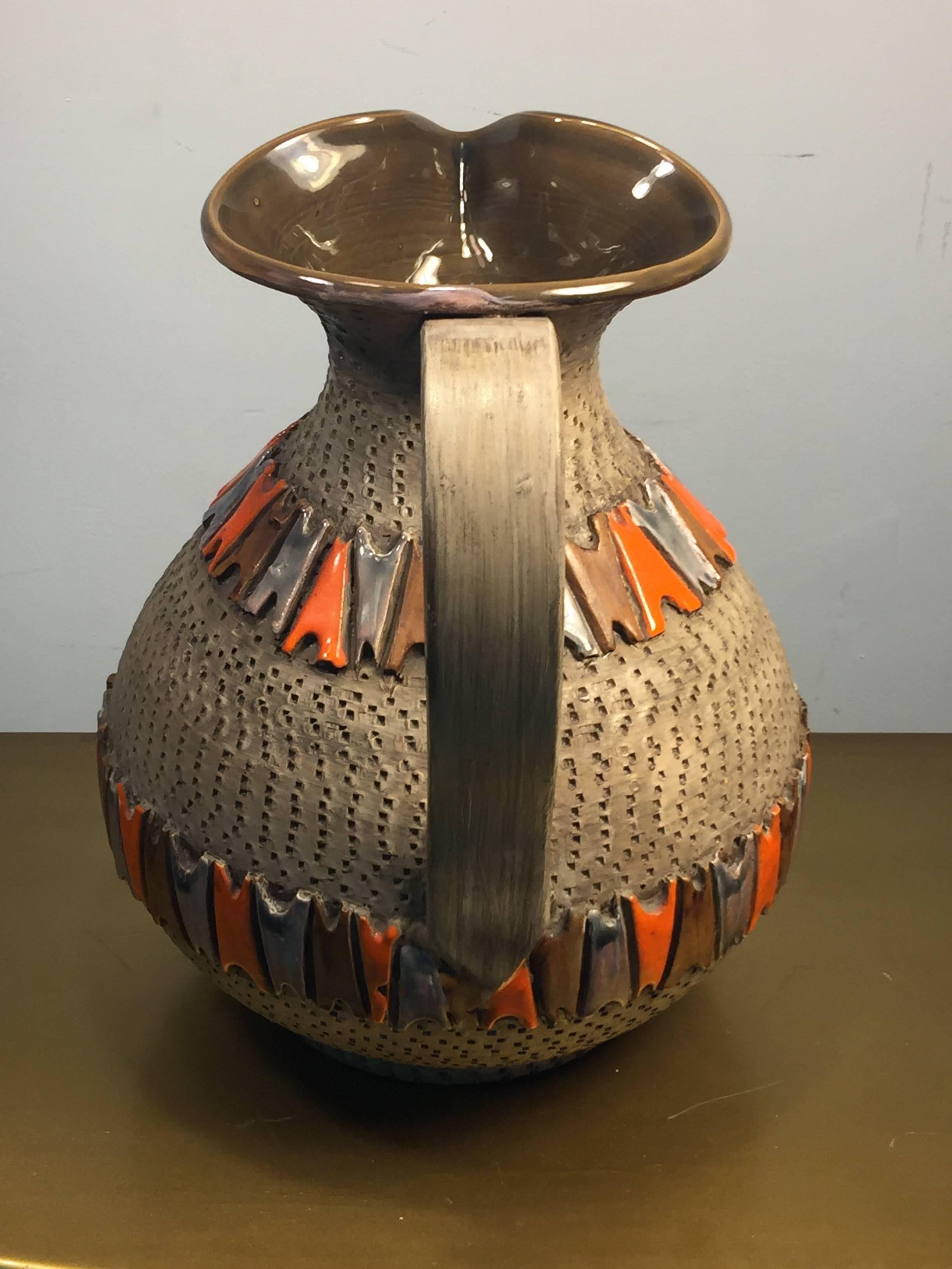 Glazed Italian Mid Century Pottery Pitcher For Sale