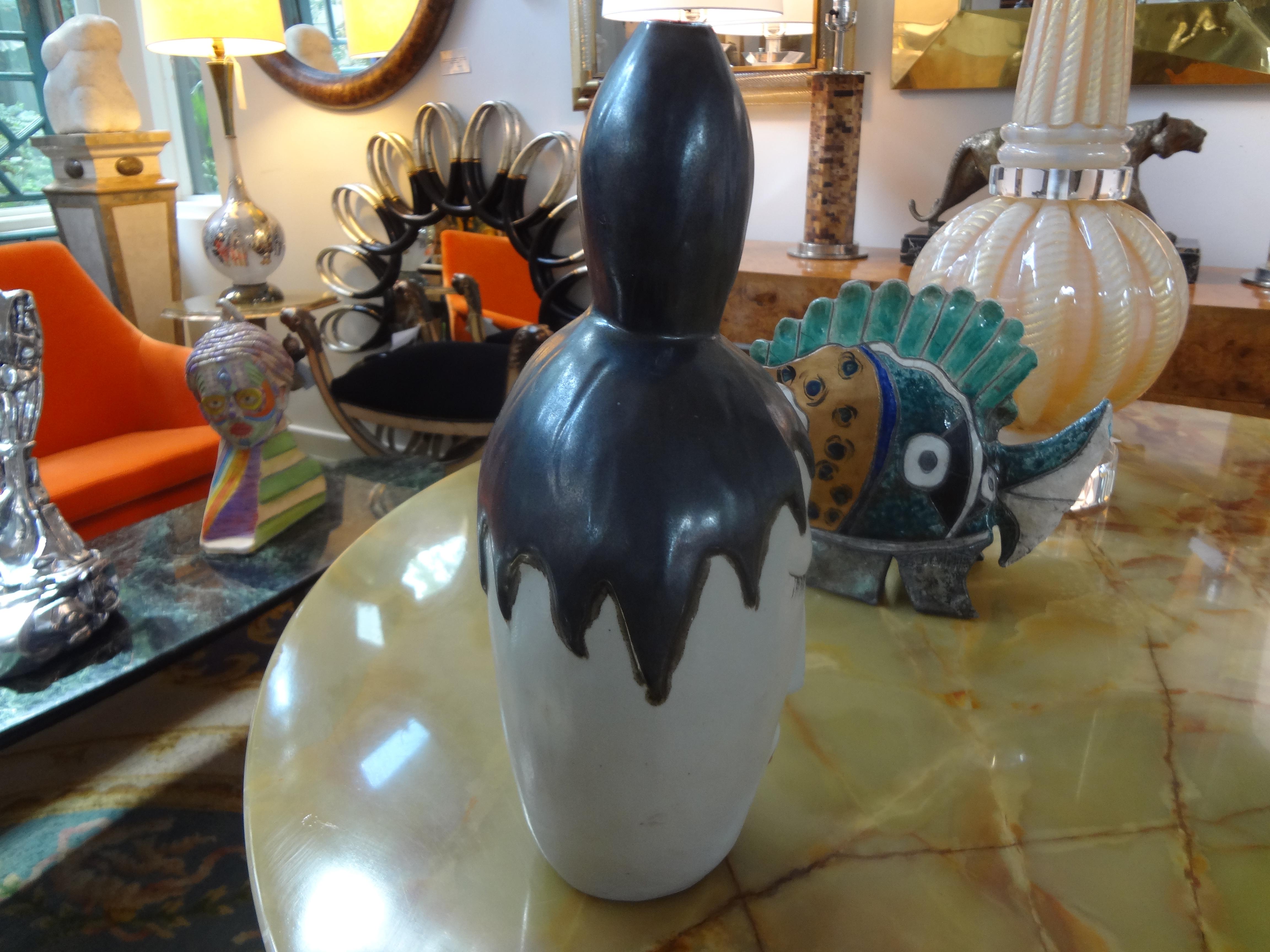 Italian Midcentury Pottery Vase with Face In Good Condition In Houston, TX