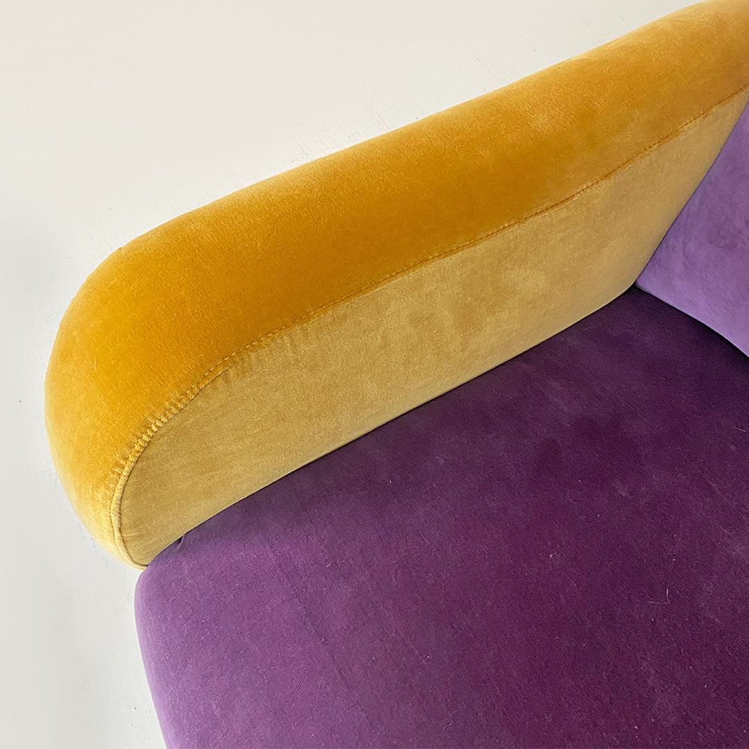 Italian mid century purple and yellow armchair with wood conical legs, 1960s For Sale 4