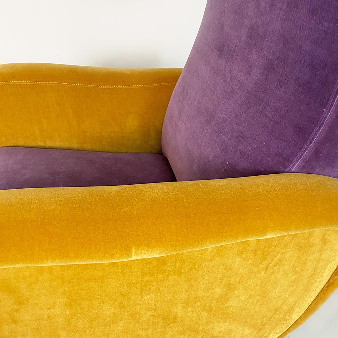 Italian mid century purple and yellow armchair with wood conical legs, 1960s For Sale 5