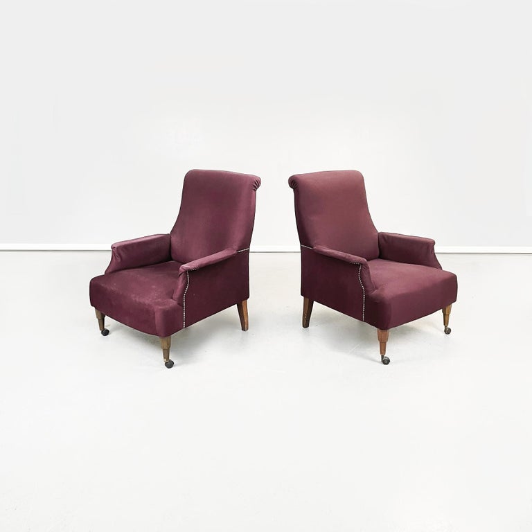Italian mid-century Purple armchairs ABCD by Caccia Dominioni for Azucena, 1960s
Pair of armchairs mod. ABCD in purple fabric. The armchair has a rectangular upholstered and padded seat. The padded back has an upward rounding. Curved armrests.