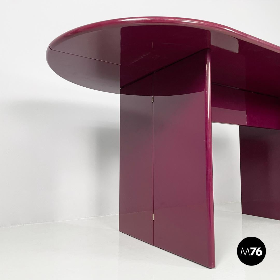 Italian mid century purple lacquered console table convertible, 1980s 4