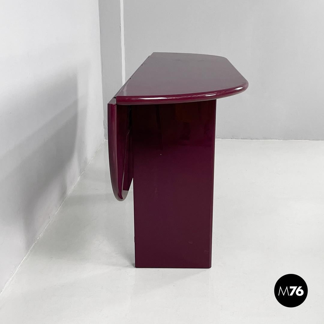 Italian mid century purple lacquered console table convertible, 1980s 11