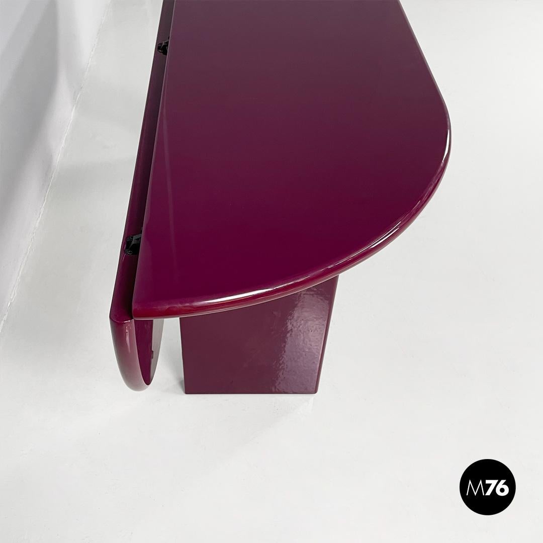 Italian mid century purple lacquered console table convertible, 1980s 12