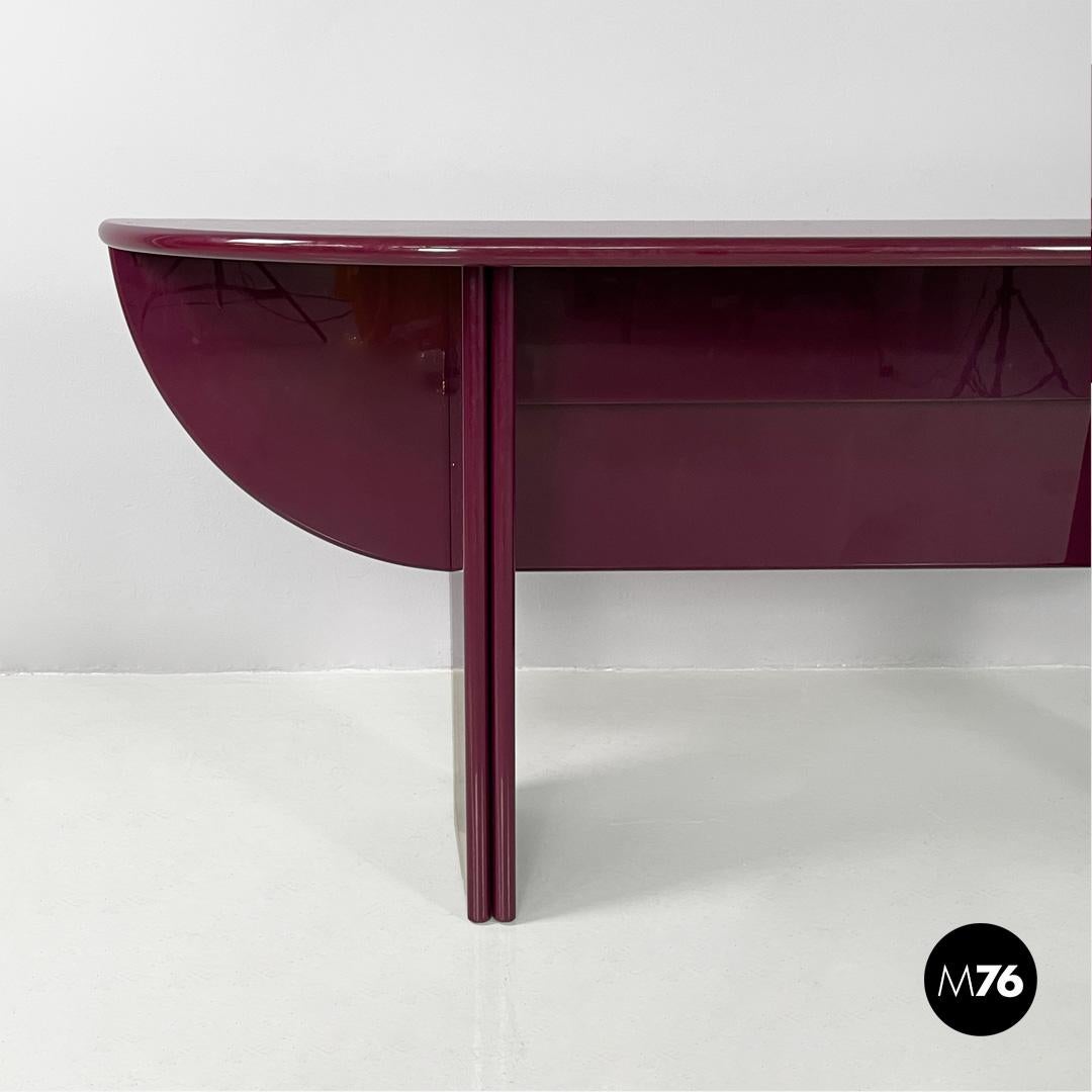 Italian mid century purple lacquered console table convertible, 1980s 13
