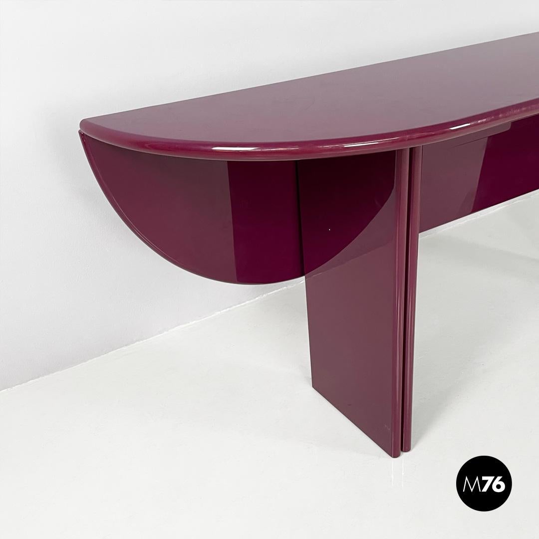 Italian mid century purple lacquered console table convertible, 1980s 14