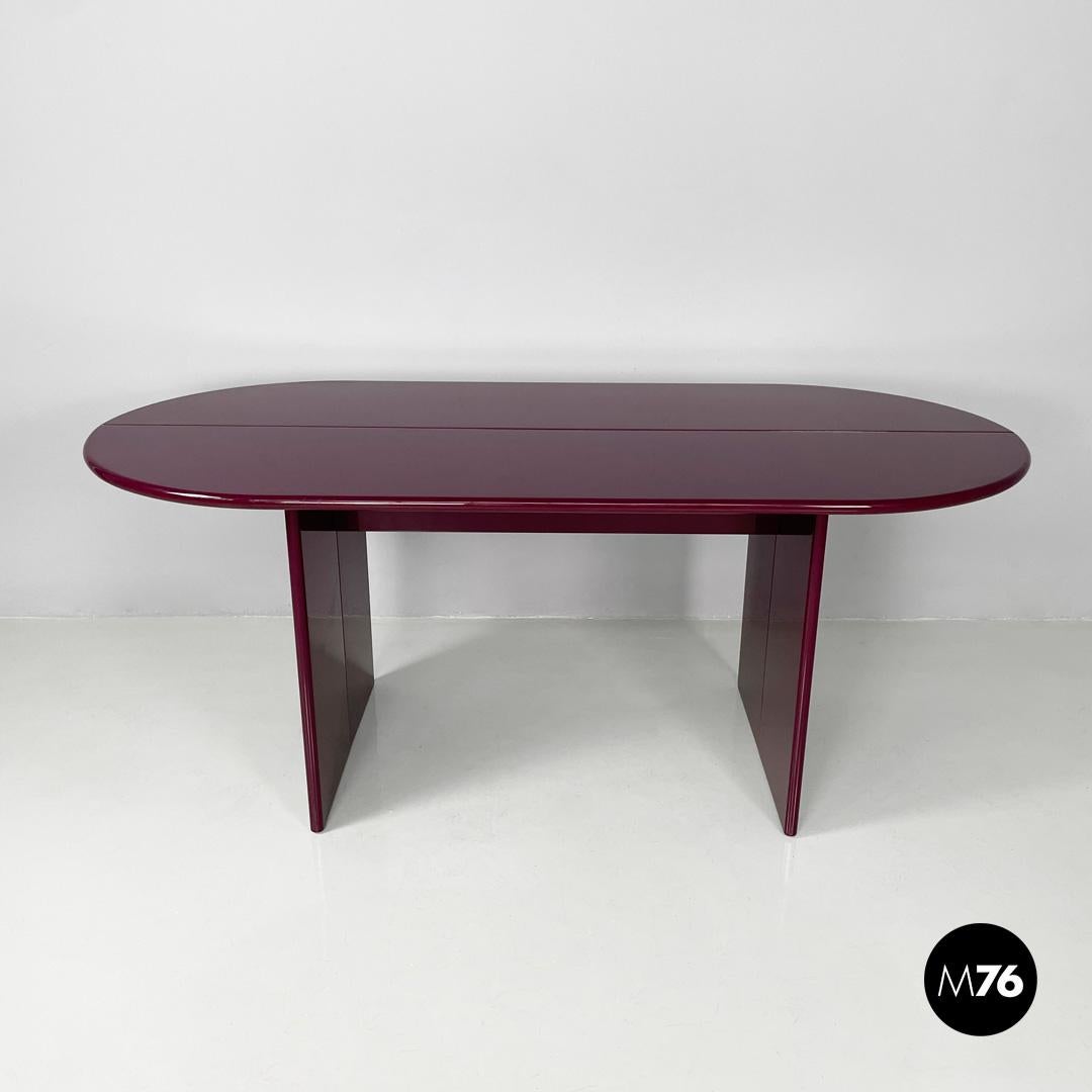 Modern Italian mid century purple lacquered console table convertible, 1980s