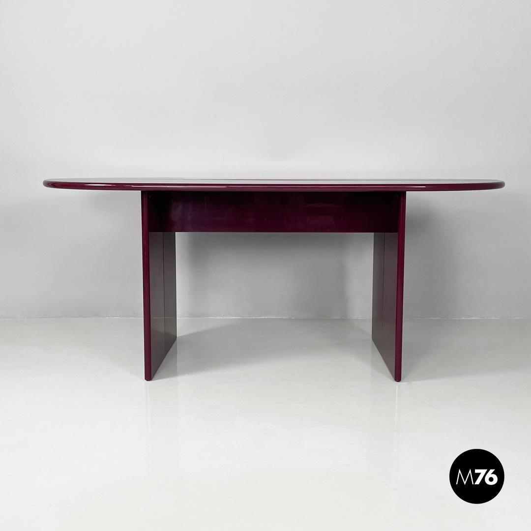 Italian mid century purple lacquered console table convertible, 1980s In Good Condition In MIlano, IT