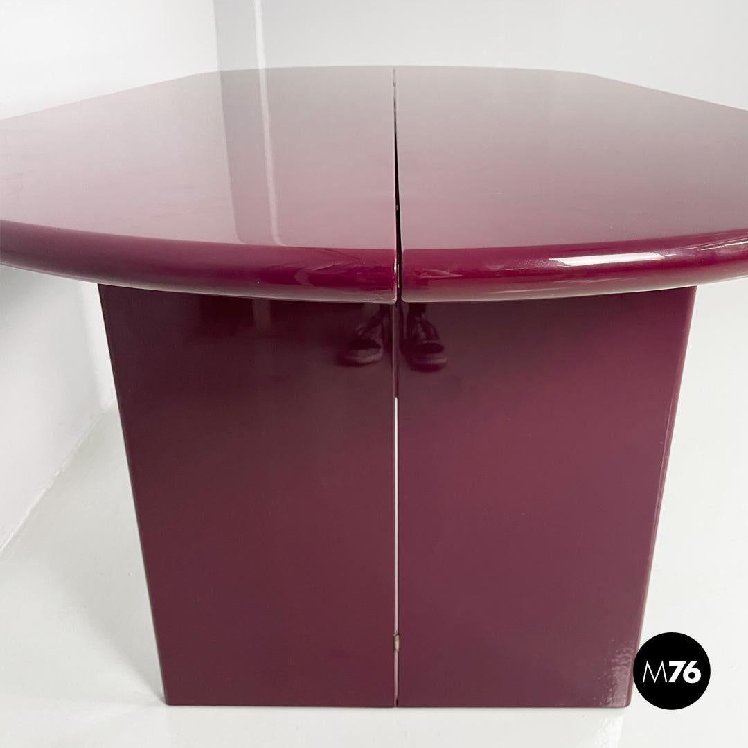 Wood Italian mid century purple lacquered console table convertible, 1980s