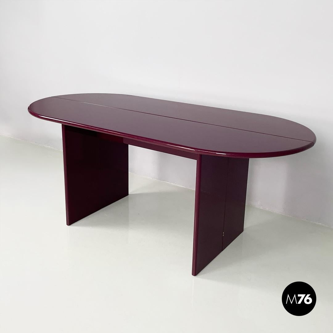 Italian mid century purple lacquered console table convertible, 1980s 1