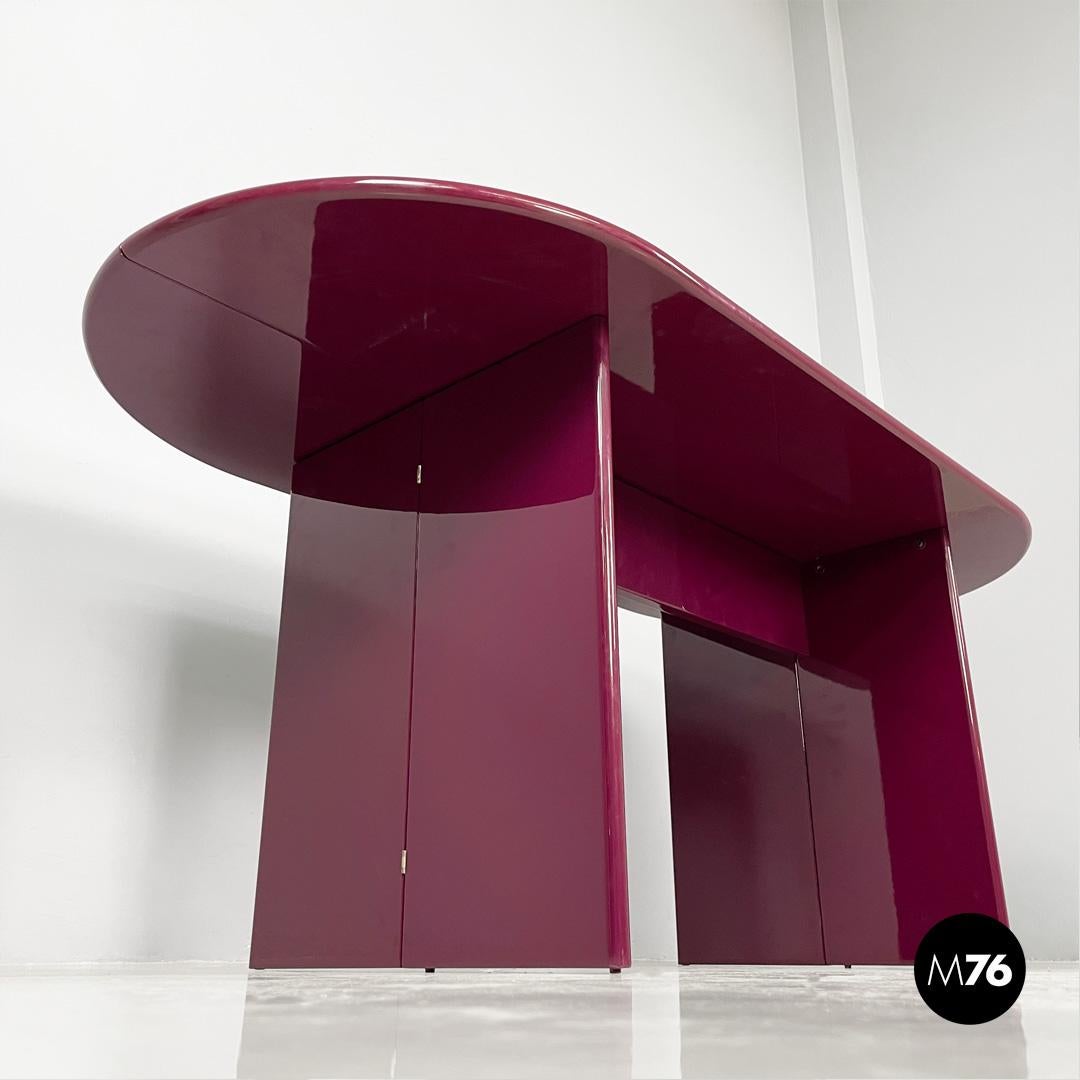Italian mid century purple lacquered console table convertible, 1980s 3