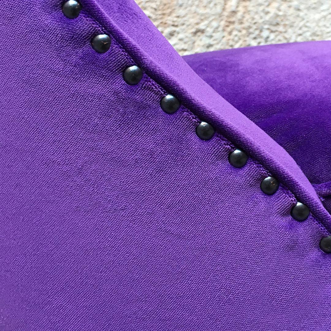 Italian Midcentury Purple Velvet and Metal Legs Set of Armchairs, 1950s 8