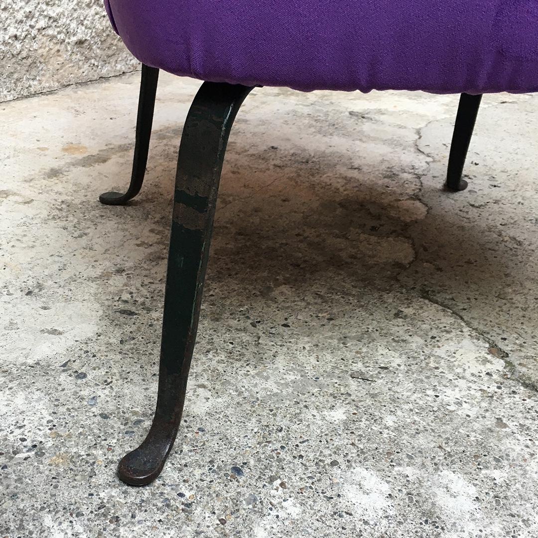 Italian Midcentury Purple Velvet and Metal Legs Set of Armchairs, 1950s 10