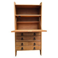 Italian Mid-Century Quarter-Sawn Oak Secretary Cabinet with Integrated Light