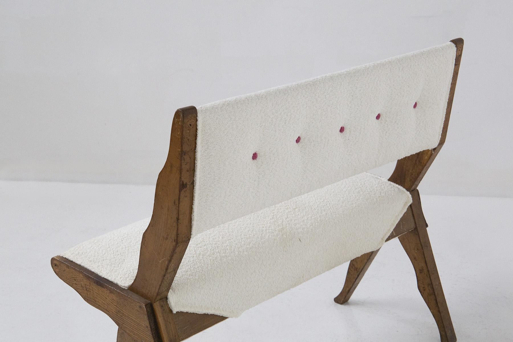 Italian Mid-Century Rare Italian Benches in Wood and Bouclé For Sale 1