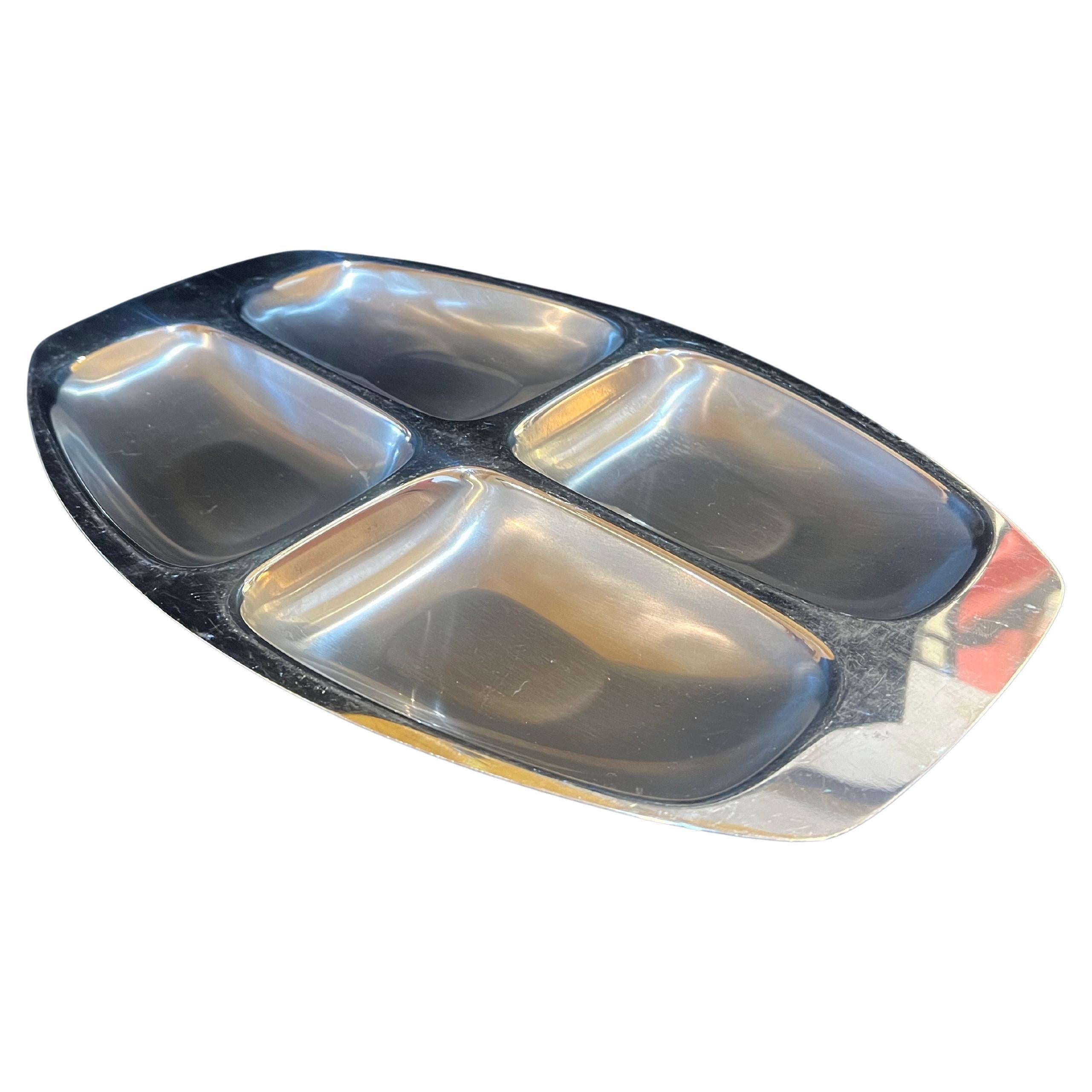 Plateau de service italien rare en acier inoxydable du milieu du siècle dernier par Alessi Italy Early Prod