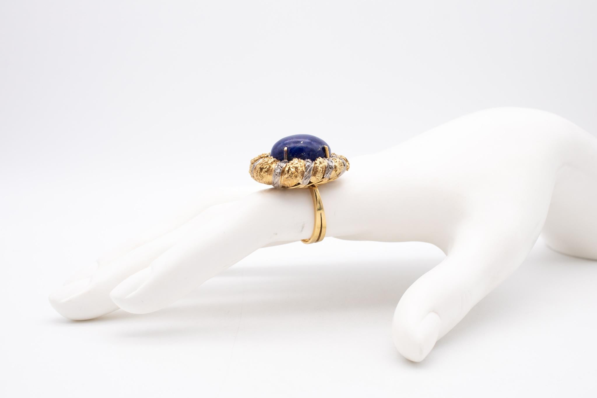 Post-War Italian Mid Century Rare Venetian 18Kt Cocktail Ring 12.42 Cts Diamonds Lapis