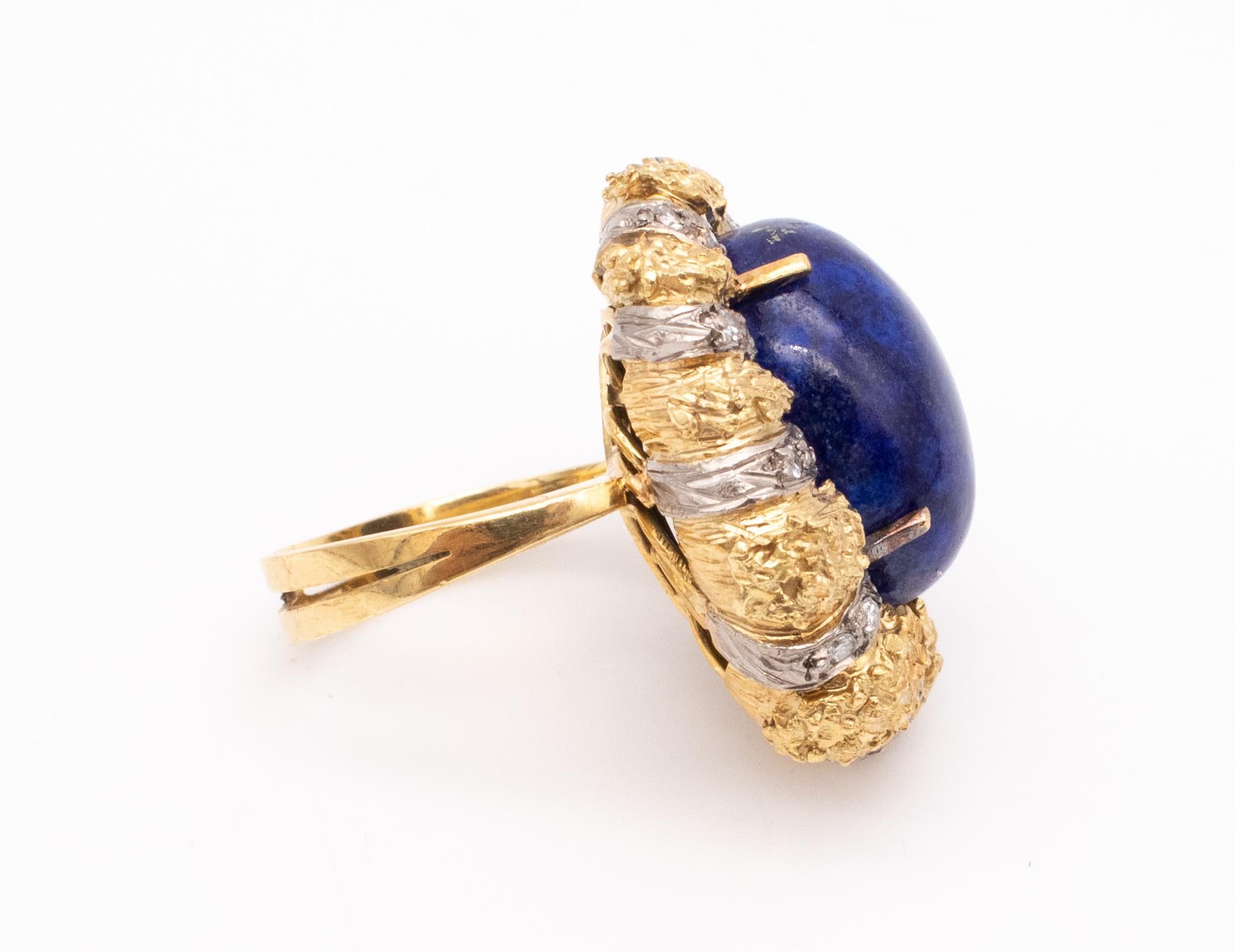 Mixed Cut Italian Mid Century Rare Venetian 18Kt Cocktail Ring 12.42 Cts Diamonds Lapis