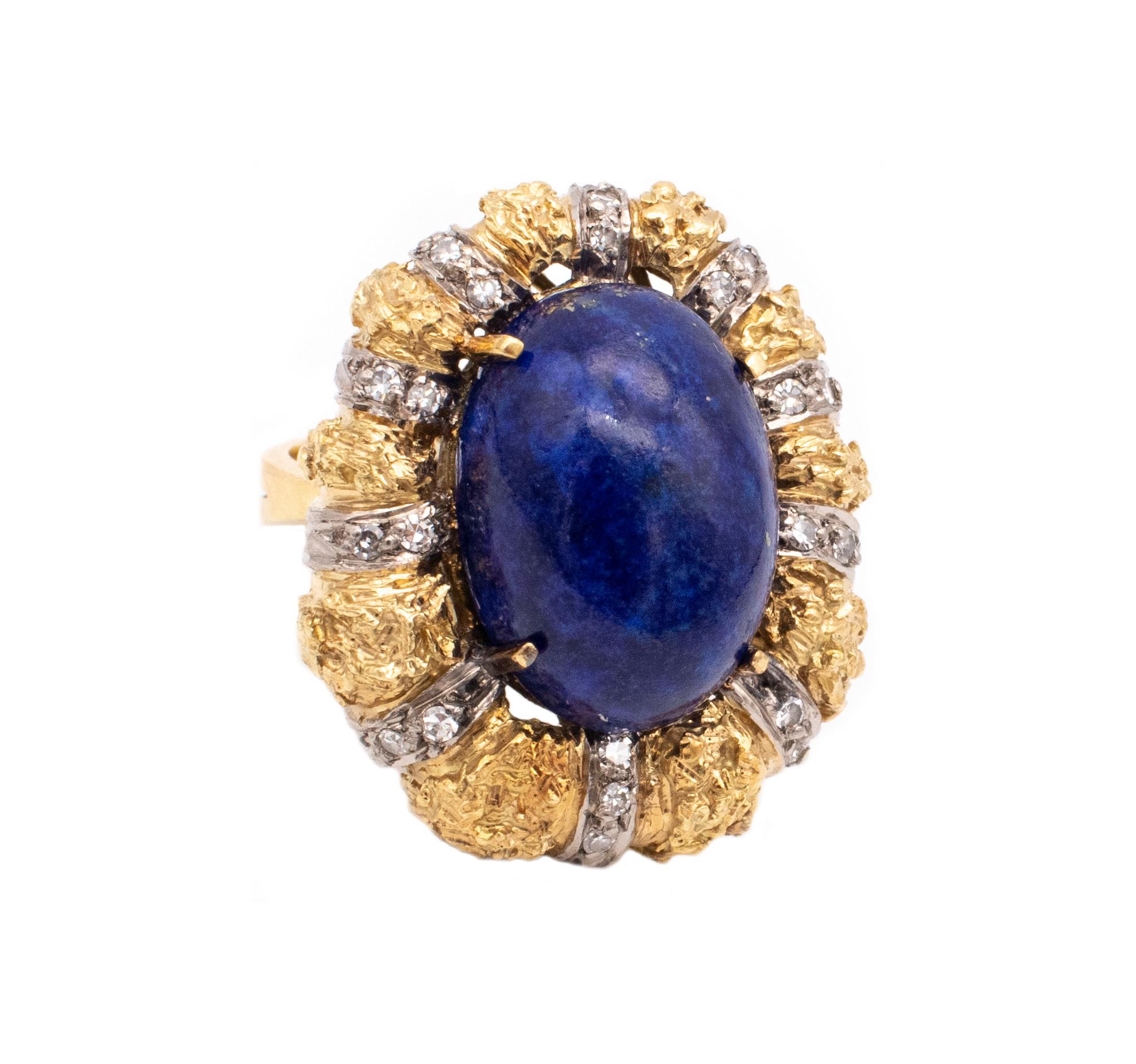 Women's Italian Mid Century Rare Venetian 18Kt Cocktail Ring 12.42 Cts Diamonds Lapis