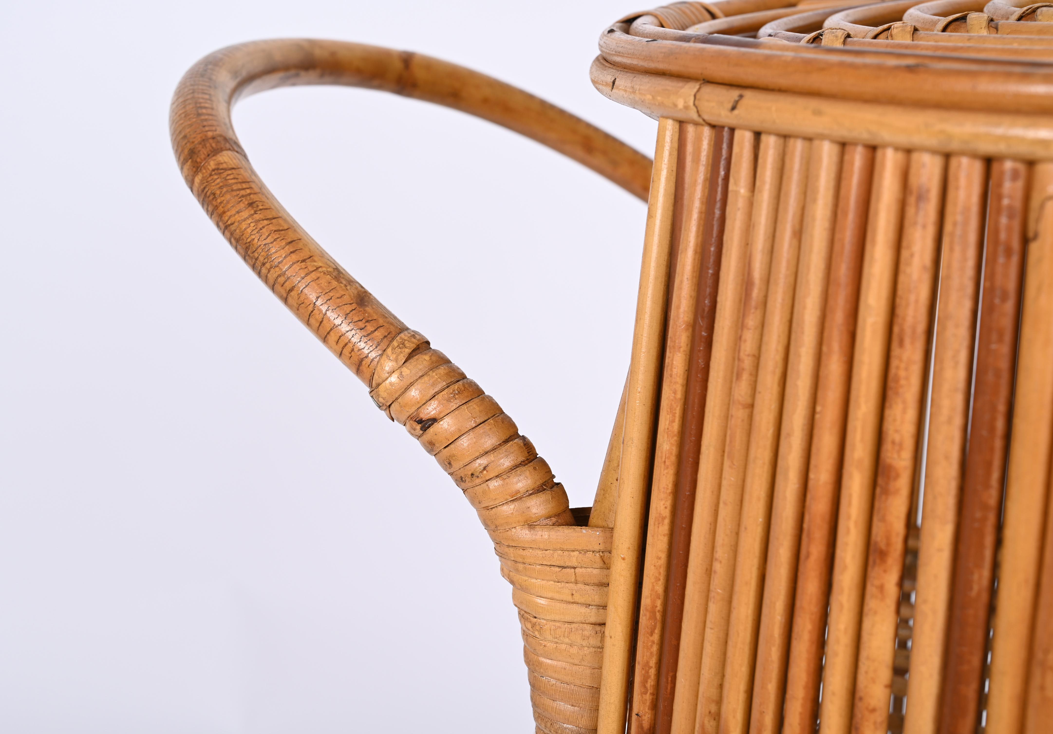 Italian Mid-Century Rattan and Bamboo Barrel-Shaped Bar Cart, Italy, 1960s For Sale 3