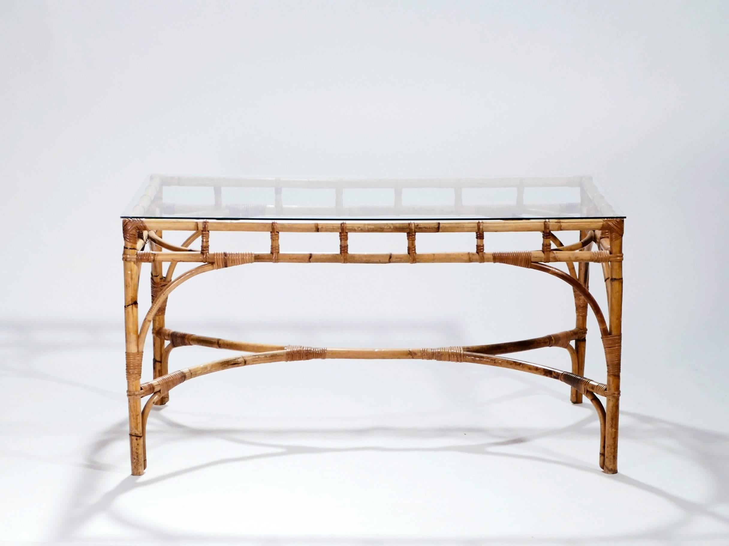 Mid-Century Modern Italian Midcentury Rattan and Bamboo Table or Desk by Dal Vera, 1960s