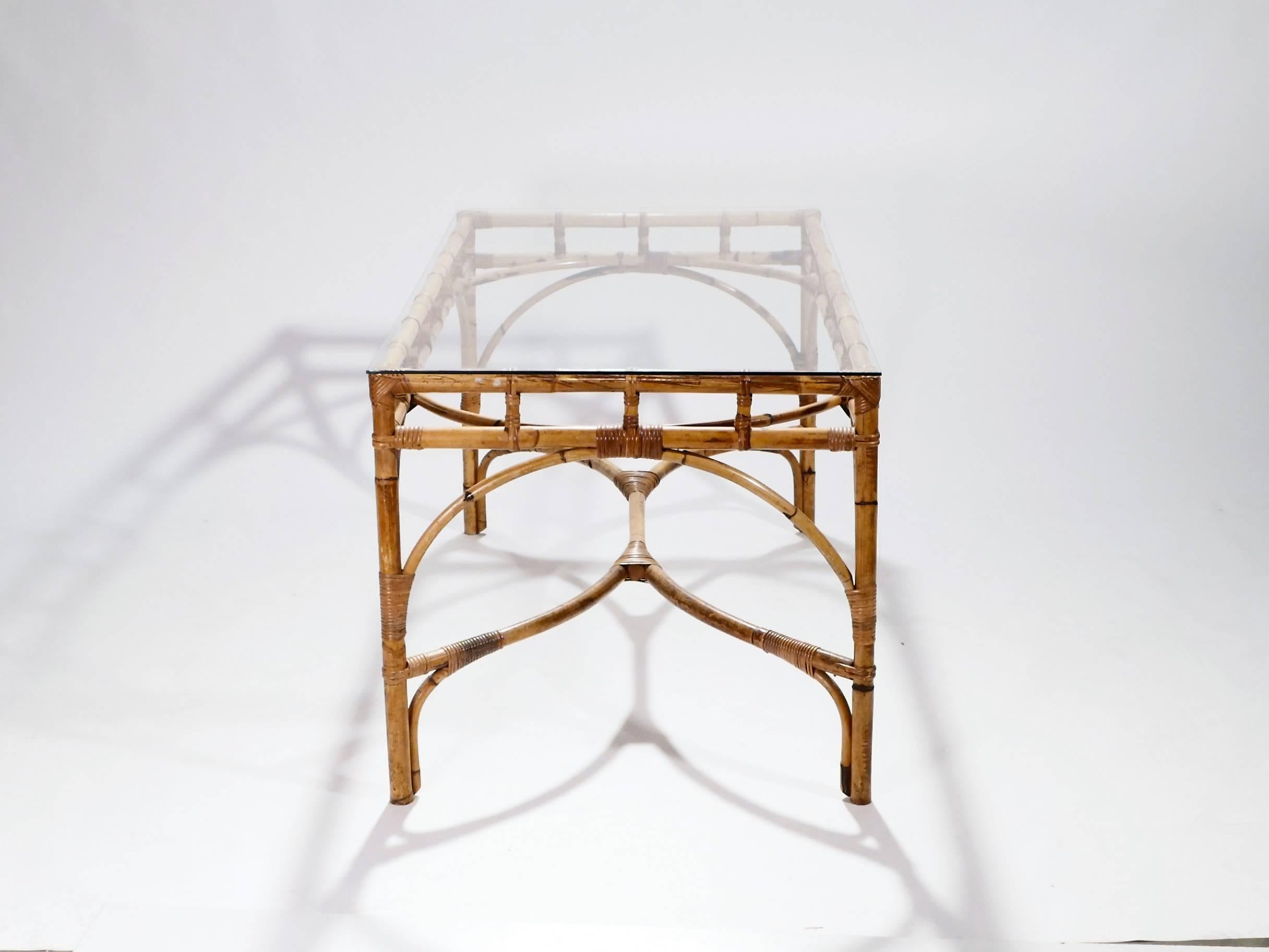 Italian Midcentury Rattan and Bamboo Table or Desk by Dal Vera, 1960s 2