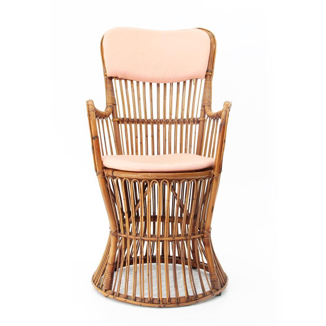 Italian Midcentury Rattan Armchair by Dal Vera, 1950s In Good Condition For Sale In Savona, IT