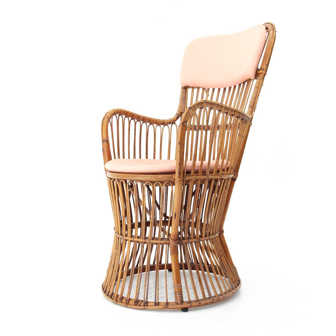 Mid-20th Century Italian Midcentury Rattan Armchair by Dal Vera, 1950s For Sale