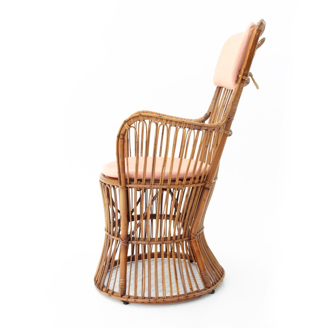 Italian Midcentury Rattan Armchair by Dal Vera, 1950s For Sale 1