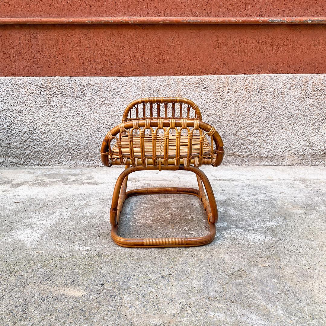 Italian Mid Century Rattan B4 Armchair and Pouf, Tito Agnoli for Bonacina, 1950s For Sale 7