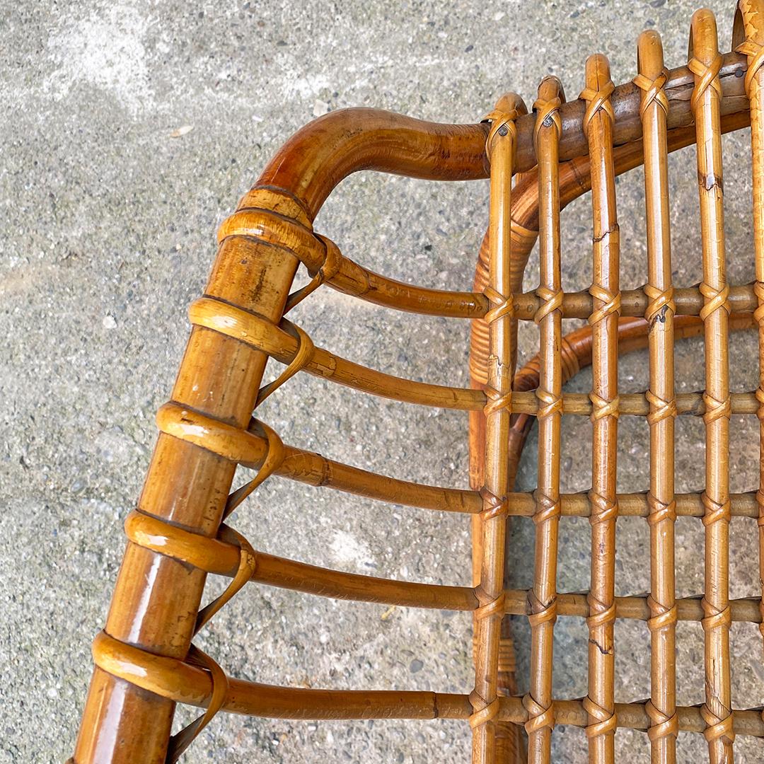 Italian Mid Century Rattan B4 Armchair and Pouf, Tito Agnoli for Bonacina, 1950s For Sale 12