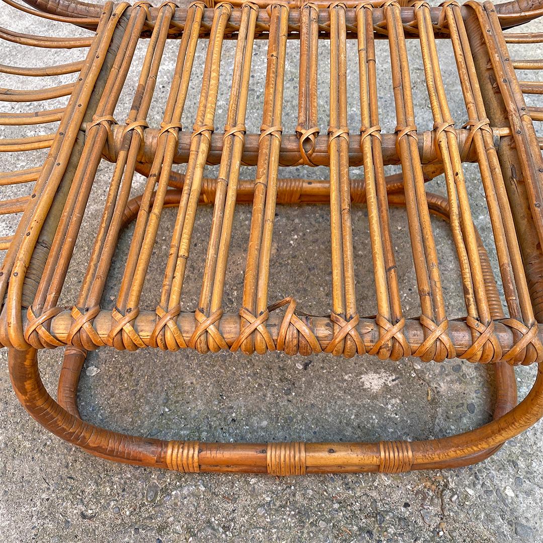 Italian Mid Century Rattan B4 Armchair and Pouf, Tito Agnoli for Bonacina, 1950s For Sale 14