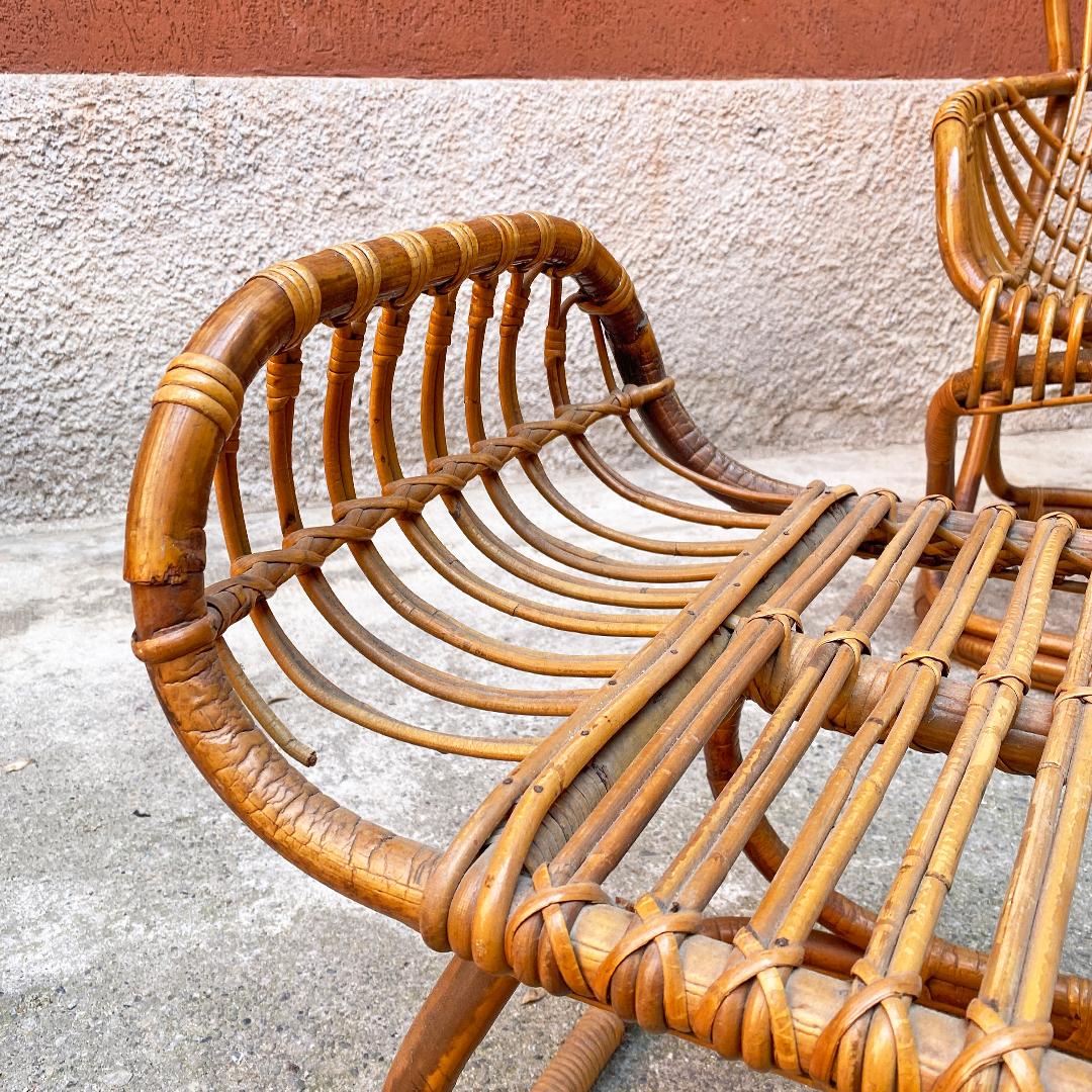 Italian Mid Century Rattan B4 Armchair and Pouf, Tito Agnoli for Bonacina, 1950s For Sale 15