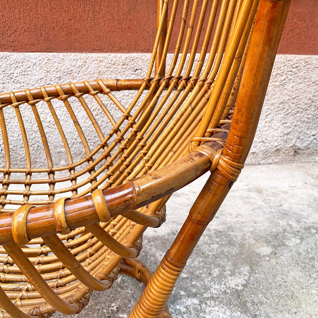 Italian Mid Century Rattan B4 Armchair and Pouf, Tito Agnoli for Bonacina, 1950s For Sale 4