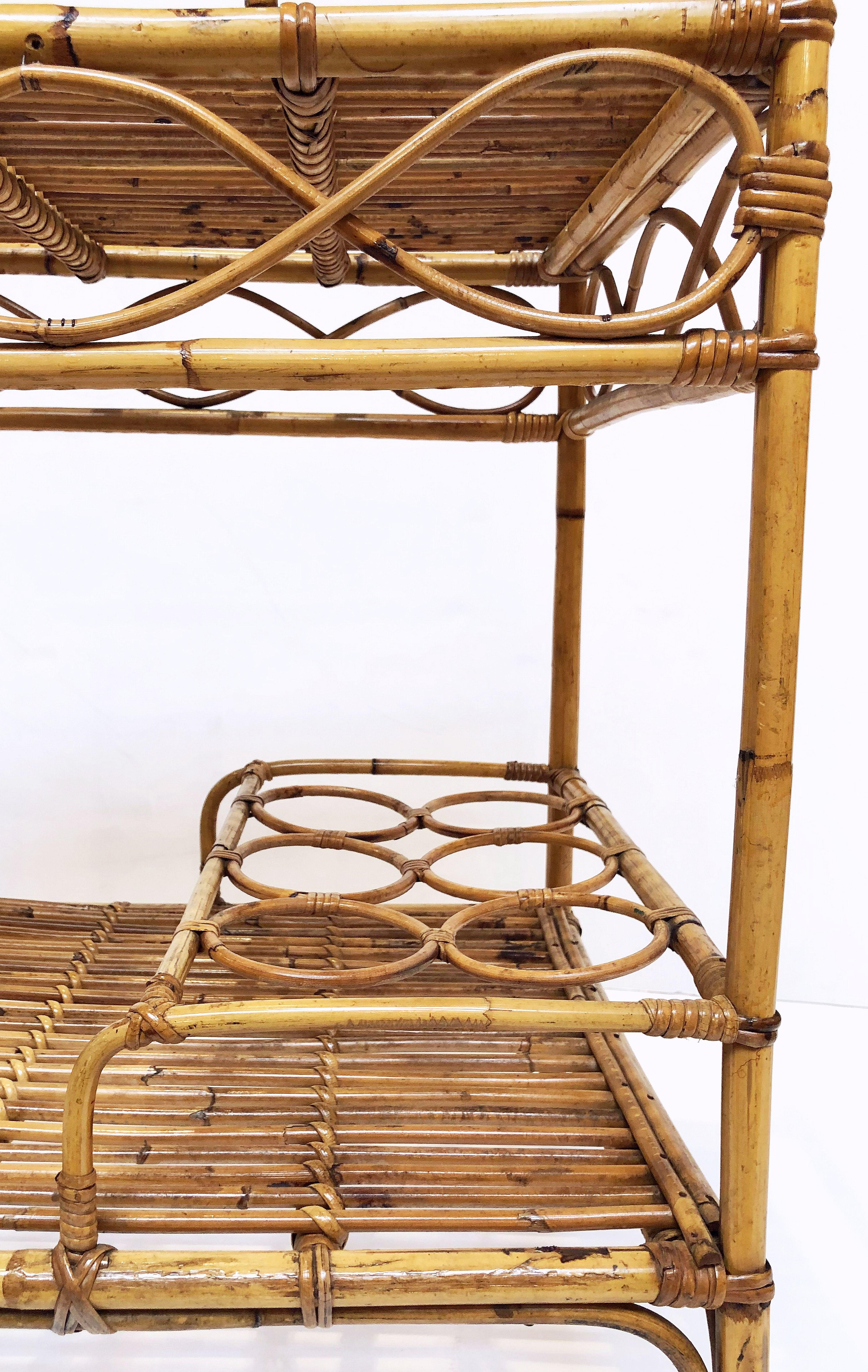 Italian Midcentury Rattan Cane and Bamboo Drinks Cart For Sale 7