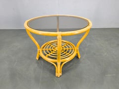 Italian Mid Century Rattan Coffee Table with Glass Top, 1960s