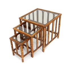 Italian Midcentury Rattan Nesting Tables, 1970s