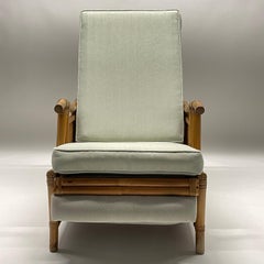 Italian Mid-Century Rattan Wicker Bamboo Recliner Lounge Chair, Italy, 1950s