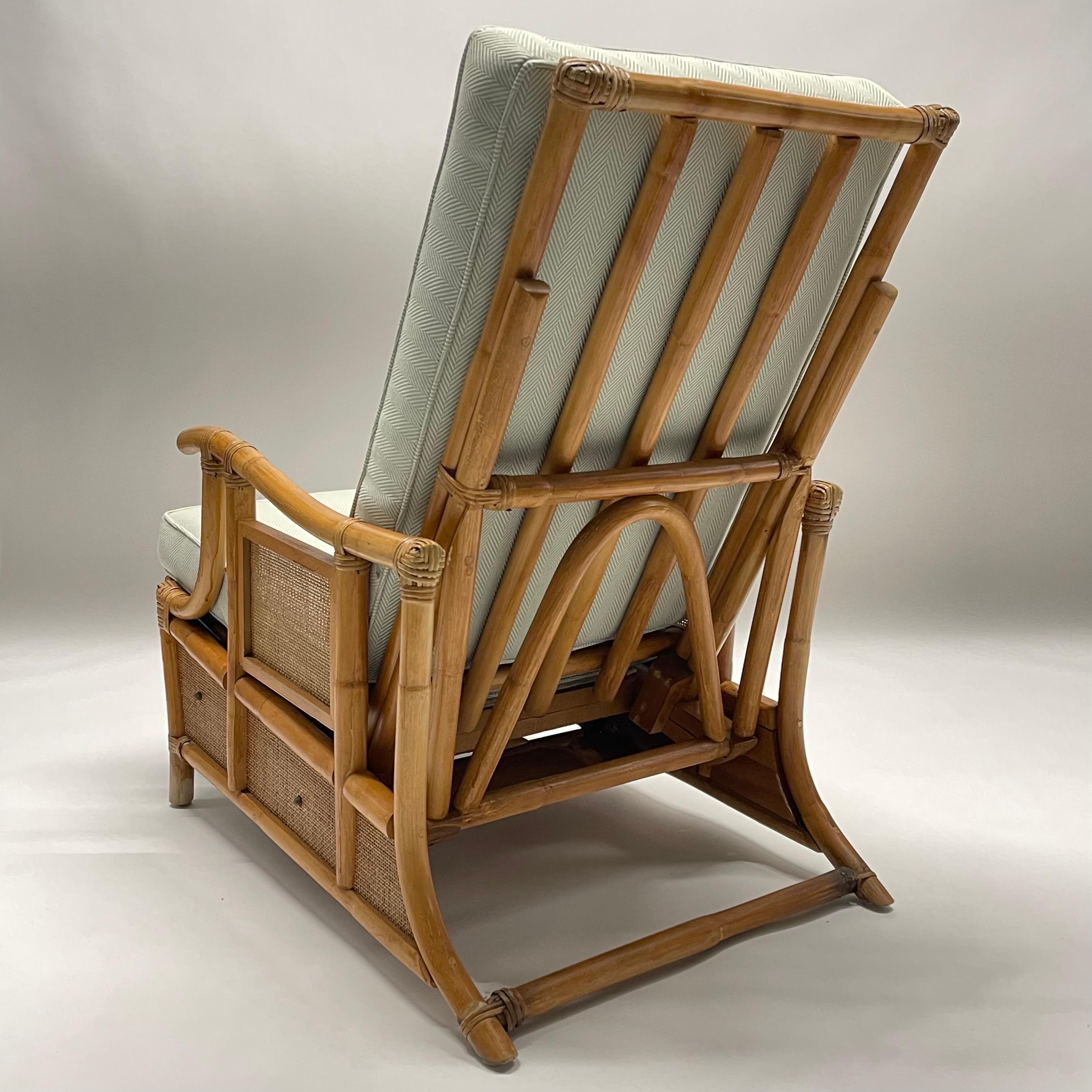 Woven Italian Mid-Century Rattan Wicker Bamboo Recliner Lounge Chair, Italy, 1950s