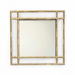 Italian Mid-Century Rectangual Brass Faux Bamboo Mirror, Double Framed, 1970s