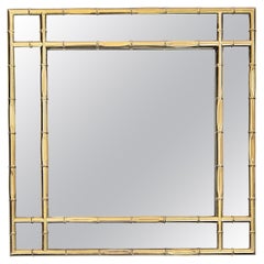 Italian Mid-Century Rectangual Brass Faux Bamboo Mirror, Double Framed, 1970s