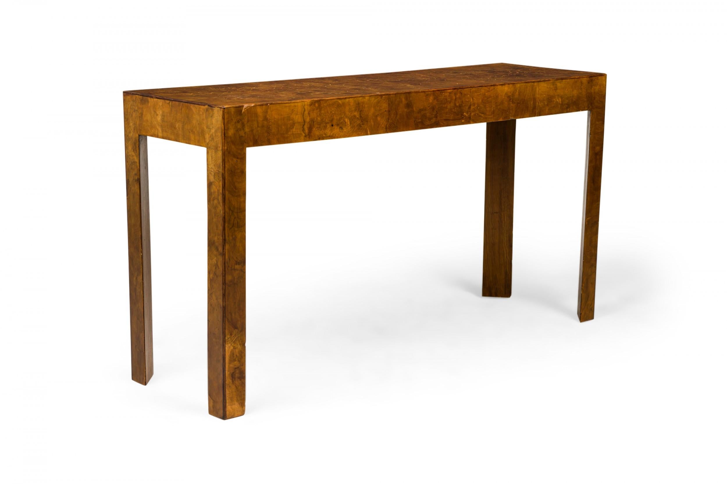 20th Century Italian Mid-Century Rectangular 3-Drawer Oyster Burl Console Table For Sale