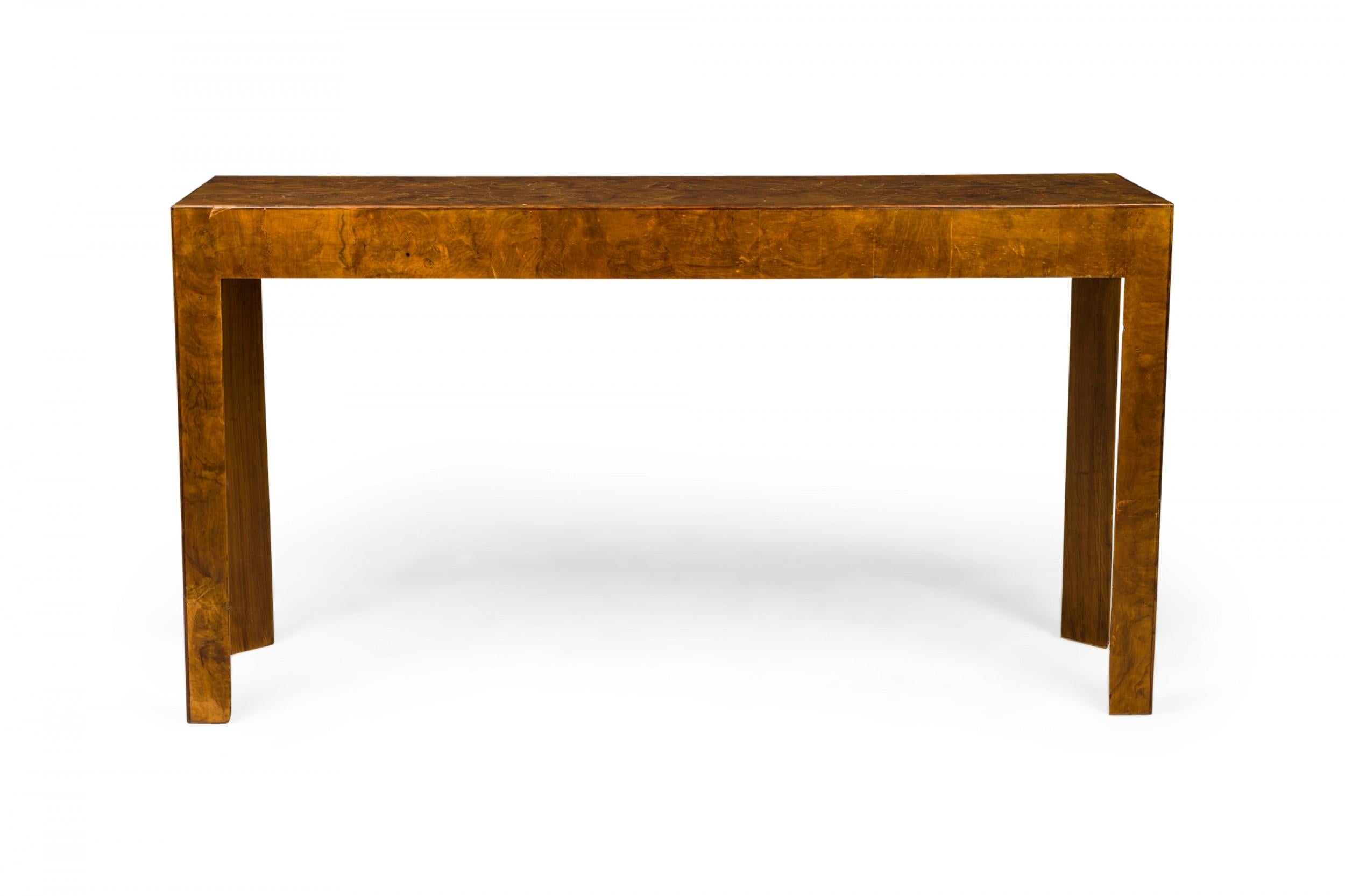 Wood Italian Mid-Century Rectangular 3-Drawer Oyster Burl Console Table For Sale