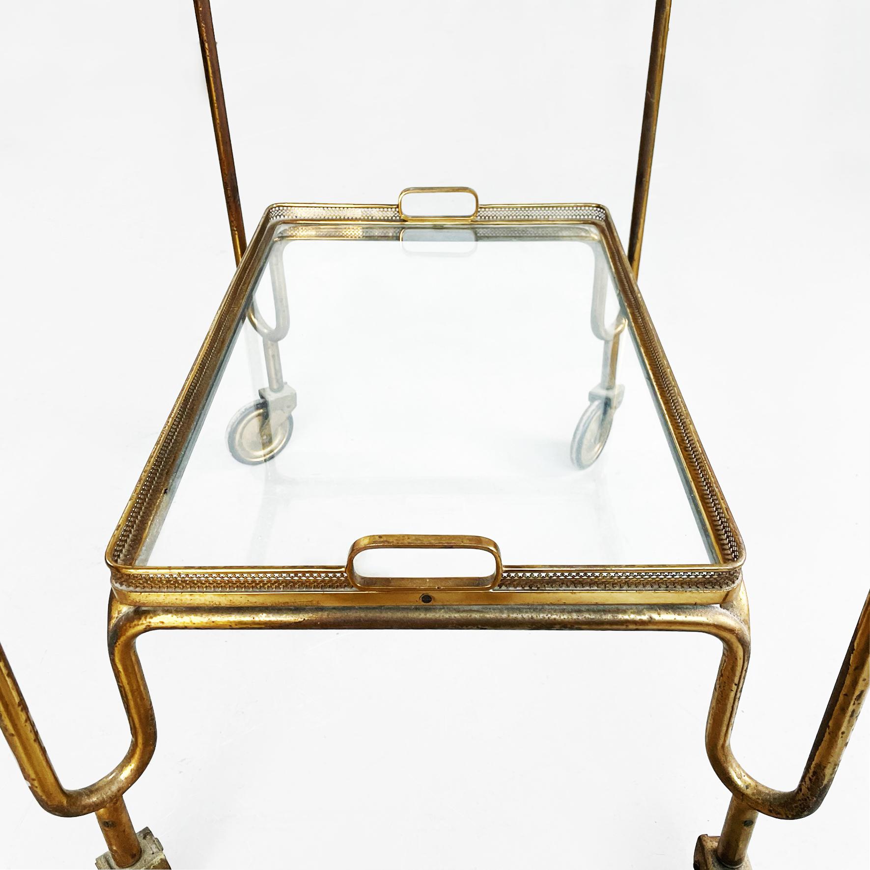 Italian Mid-Century Rectangular Bar Cart in Brass and Glass, 1950s 1