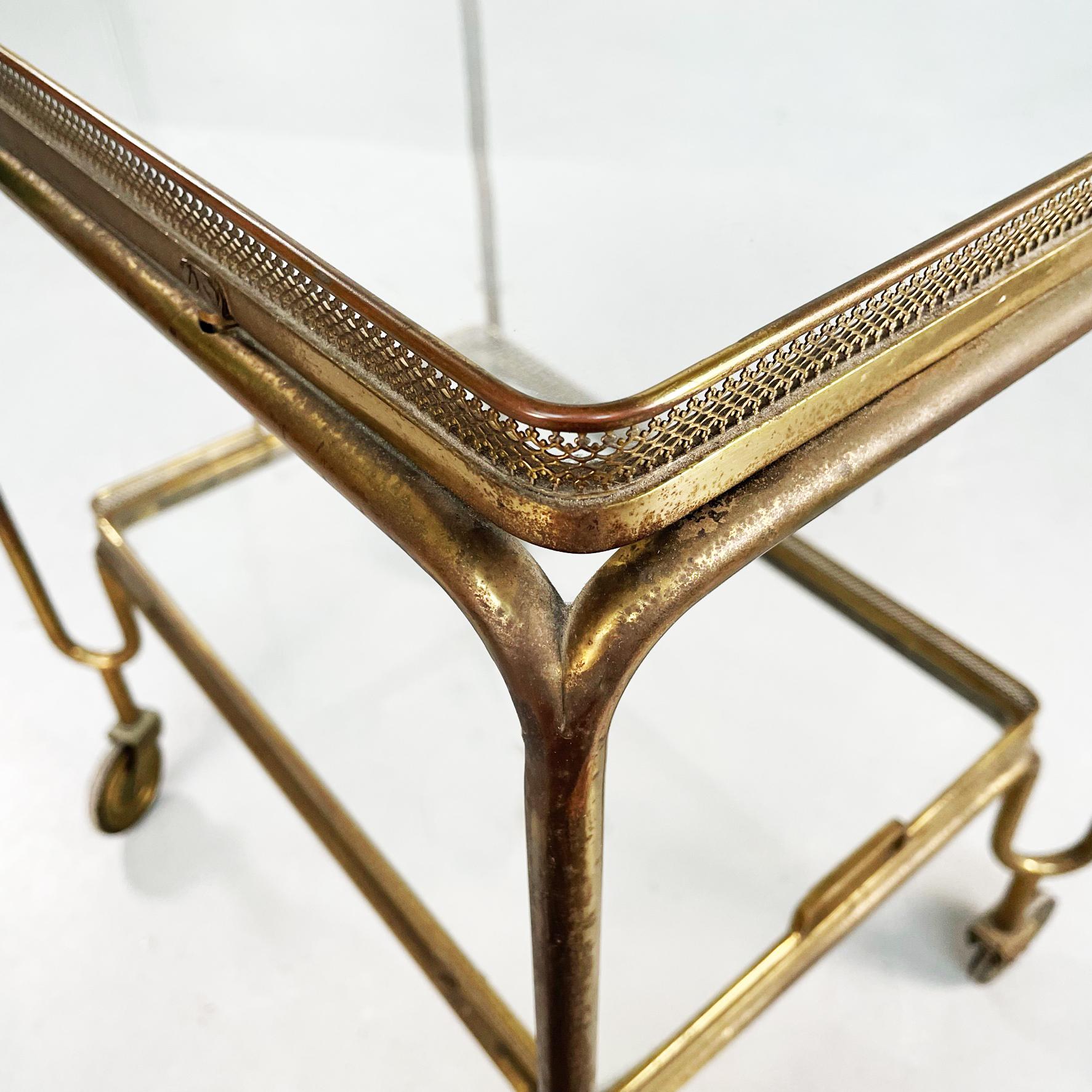 Italian Mid-Century Rectangular Bar Cart in Brass and Glass, 1950s 2